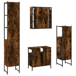 Berkfield 4 Piece Bathroom Cabinet Set Smoked Oak Engineered Wood - thumbnail 8