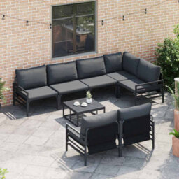 Berkfield Modern Garden Sofa Set With Cushion 7 Pcs Anthracite Steel & Fabric - thumbnail 3