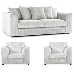 Furnishings For Less UK Luxor Jumbo Cord 3 + 1 + 1 Fabric 3 Piece Sofa Suite - Scatter Back Silver