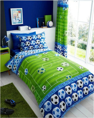 Gc Gaveno Cavailia Kids Printed Goal Blue Single Reversible Football Printed Duvet Cover With Matching Pillowcase Bedding Set - image 1