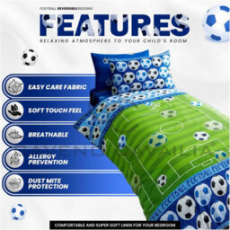 Gc Gaveno Cavailia Kids Printed Goal Blue Single Reversible Football Printed Duvet Cover With Matching Pillowcase Bedding Set - thumbnail 3