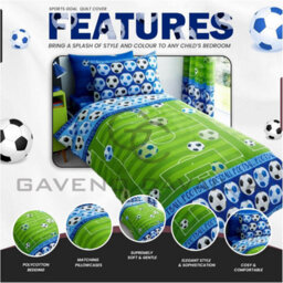 Gc Gaveno Cavailia Kids Printed Goal Blue Single Reversible Football Printed Duvet Cover With Matching Pillowcase Bedding Set - thumbnail 2
