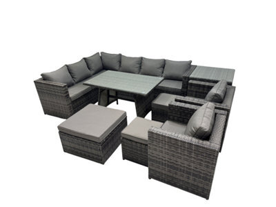 Fimous 11-Seater Outdoor Pe Rattan Sofa Set With Dining Table Patio Garden Furniture Sets With 2 Chair 3 Stools Side Table - image 1