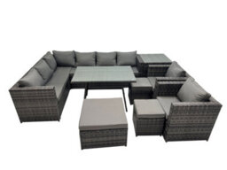 Fimous 11-Seater Outdoor Pe Rattan Sofa Set With Dining Table Patio Garden Furniture Sets With 2 Chair 3 Stools Side Table - thumbnail 2