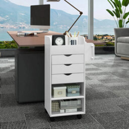 Mobile Storage Cabinet With 2 Open Shelves 2 Dowel Rods For Home - thumbnail 3