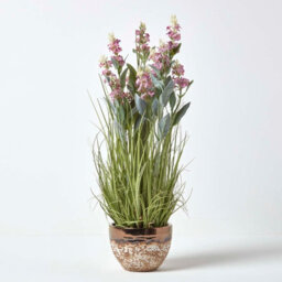 Homescapes Artificial Pink Handcrafted Lavender Plant In Decorative Metallic Ceramic Pot, 66 Cm - thumbnail 1