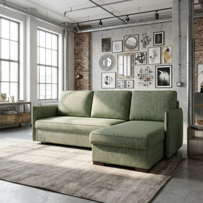Megan Corner Sofa Bed In Living Room Polyurethane Foam Wave Spring Wooden Frame Has Storage 220X90X160Cm Green - image 1