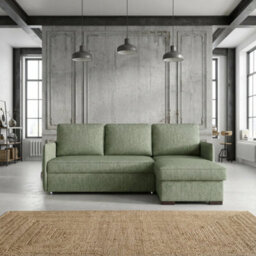 Megan Corner Sofa Bed In Living Room Polyurethane Foam Wave Spring Wooden Frame Has Storage 220X90X160Cm Green - thumbnail 2