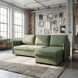 Megan Corner Sofa Bed In Living Room Polyurethane Foam Wave Spring Wooden Frame Has Storage 220X90X160Cm Green - thumbnail 1