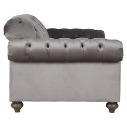 Xample Bordeaux Button Back Grey Velvet 4 Seater Sofa Tufted Design With Foam Cushions, Solid Wood Legs & Accent Pillows - thumbnail 5