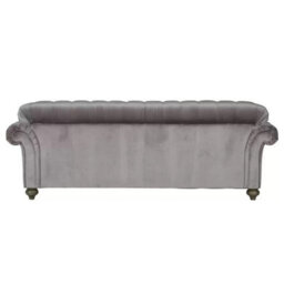 Xample Bordeaux Button Back Grey Velvet 4 Seater Sofa Tufted Design With Foam Cushions, Solid Wood Legs & Accent Pillows - thumbnail 3
