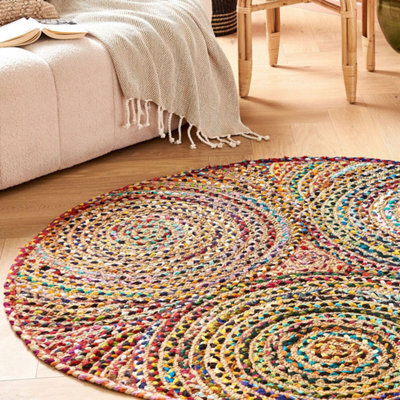 Beliani Aurora Home 140Cm Round Braided Cotton Rug Multicolour For Bedroom And Living Room - image 1