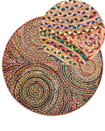 Beliani Aurora Home 140Cm Round Braided Cotton Rug Multicolour For Bedroom And Living Room - thumbnail 3