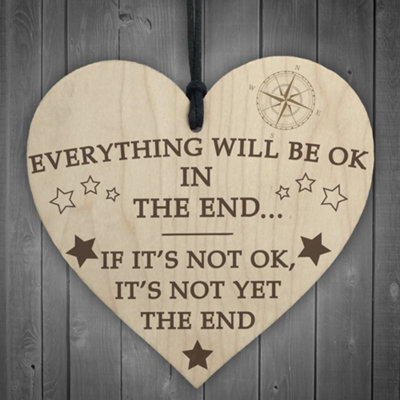 Red Ocean Everything Will Be Okay In The End Hanging Heart Wood Sign Gift - image 1