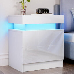 Multi-Type Modern High Gloss Bedside Table With 2 Storage Drawers Nightstand Cabinet Led