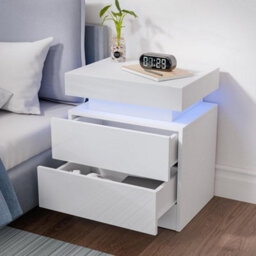 Multi-Type Modern High Gloss Bedside Table With 2 Storage Drawers Nightstand Cabinet Led - thumbnail 2