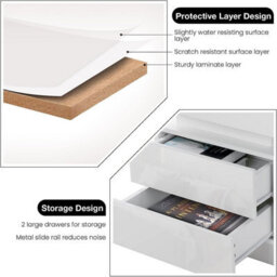 Multi-Type Modern High Gloss Bedside Table With 2 Storage Drawers Nightstand Cabinet Led - thumbnail 3