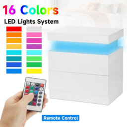 Multi-Type Modern High Gloss Bedside Table With 2 Storage Drawers Nightstand Cabinet Led - thumbnail 5