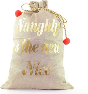 Shatchi Large Premium Hessian Santa Sack Brown Stocking Bag Naughty Is The New Nice Christmas Accessories Xmas Christmas Gifts Bag 72X50Cm - image 1