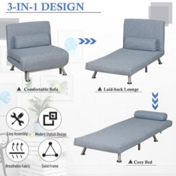 Homcom Linen Folding 5 Position Convertible Sleeper Chair Bed, Blue - thumbnail 5