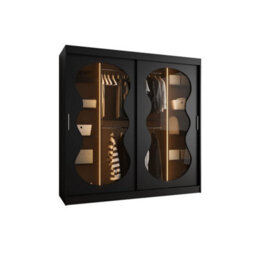 Arte Bahrain Iii Black Sliding Door Wardrobe 200Cm - Modern Smoked Glass Wardrobe With Two Hanging Rails - thumbnail 5
