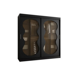 Arte Bahrain Iii Black Sliding Door Wardrobe 200Cm - Modern Smoked Glass Wardrobe With Two Hanging Rails - thumbnail 2