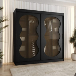 Arte Bahrain Iii Black Sliding Door Wardrobe 200Cm - Modern Smoked Glass Wardrobe With Two Hanging Rails - thumbnail 1