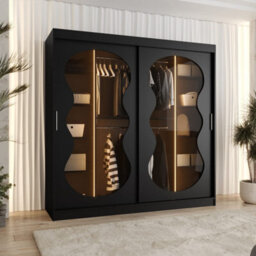 Arte Bahrain Iii Black Sliding Door Wardrobe 200Cm - Modern Smoked Glass Wardrobe With Two Hanging Rails - thumbnail 3