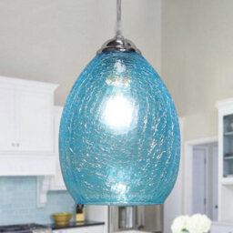 Long Life Lamps Company Retro Chrome Ceiling Pendant Light Fixture Blue Cracked Glass Oval Lamp Shade H3057 - thumbnail 7