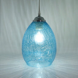 Long Life Lamps Company Retro Chrome Ceiling Pendant Light Fixture Blue Cracked Glass Oval Lamp Shade H3057 - thumbnail 6