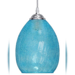 Long Life Lamps Company Retro Chrome Ceiling Pendant Light Fixture Blue Cracked Glass Oval Lamp Shade H3057 - thumbnail 3