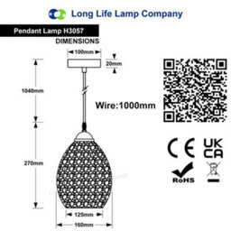 Long Life Lamps Company Retro Chrome Ceiling Pendant Light Fixture Blue Cracked Glass Oval Lamp Shade H3057 - thumbnail 2