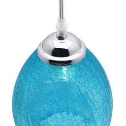 Long Life Lamps Company Retro Chrome Ceiling Pendant Light Fixture Blue Cracked Glass Oval Lamp Shade H3057 - thumbnail 5