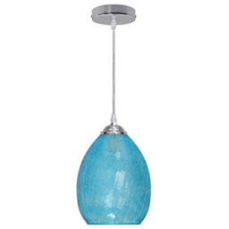 Long Life Lamps Company Retro Chrome Ceiling Pendant Light Fixture Blue Cracked Glass Oval Lamp Shade H3057 - thumbnail 4