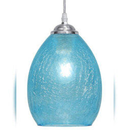 Long Life Lamps Company Retro Chrome Ceiling Pendant Light Fixture Blue Cracked Glass Oval Lamp Shade H3057