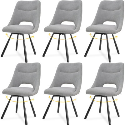 Longtoo Dining Chairs Set Of 6, 360 Degrees Swivel Kitchen Chairs, Ergonomic Upholstered Chair With Metal Legs, Grey