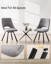 Longtoo Dining Chairs Set Of 6, 360 Degrees Swivel Kitchen Chairs, Ergonomic Upholstered Chair With Metal Legs, Grey - thumbnail 5