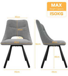 Longtoo Dining Chairs Set Of 6, 360 Degrees Swivel Kitchen Chairs, Ergonomic Upholstered Chair With Metal Legs, Grey - thumbnail 3