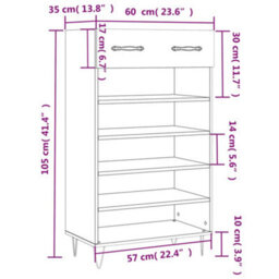 Vidaxl Shoe Cabinet Black 60X35X105 Cm Engineered Wood - thumbnail 3