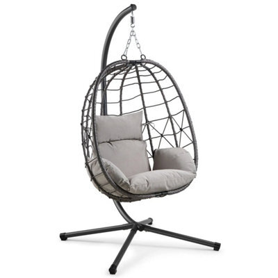 Egg Chair, Grey Rattan Folding Swing Chair With Stand - image 1