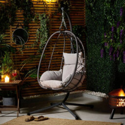 Egg Chair, Grey Rattan Folding Swing Chair With Stand - thumbnail 6