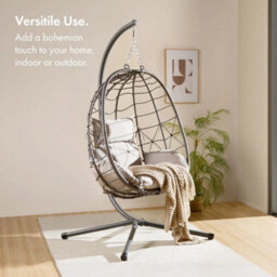 Egg Chair, Grey Rattan Folding Swing Chair With Stand - thumbnail 5