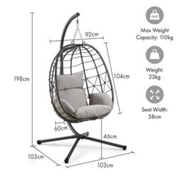 Egg Chair, Grey Rattan Folding Swing Chair With Stand - thumbnail 2
