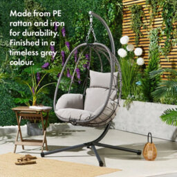 Egg Chair, Grey Rattan Folding Swing Chair With Stand - thumbnail 4