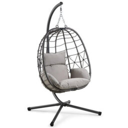 Egg Chair, Grey Rattan Folding Swing Chair With Stand - thumbnail 1