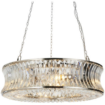 Loops Hanging Ceiling Pendant Light - Bright Nickel Plate With Crystal And Clear Glass - 6 X 6W Led E14 - image 1