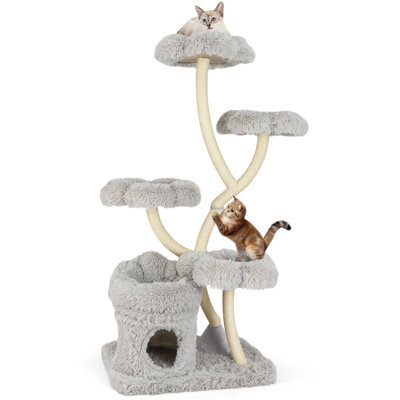 Costway Freestanding Cat Tower 162 Cm Tall Cat Tree W/ Flower-Shaped Platforms-Grey - image 1