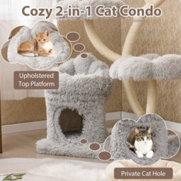 Costway Freestanding Cat Tower 162 Cm Tall Cat Tree W/ Flower-Shaped Platforms-Grey - thumbnail 6