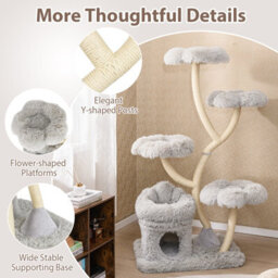 Costway Freestanding Cat Tower 162 Cm Tall Cat Tree W/ Flower-Shaped Platforms-Grey - thumbnail 7