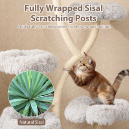 Costway Freestanding Cat Tower 162 Cm Tall Cat Tree W/ Flower-Shaped Platforms-Grey - thumbnail 5